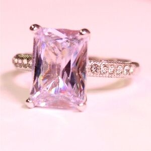 Silver-Tone Clear Cushion-Cut Statement Ring